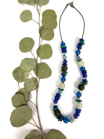Blue Recycled Glass Necklace