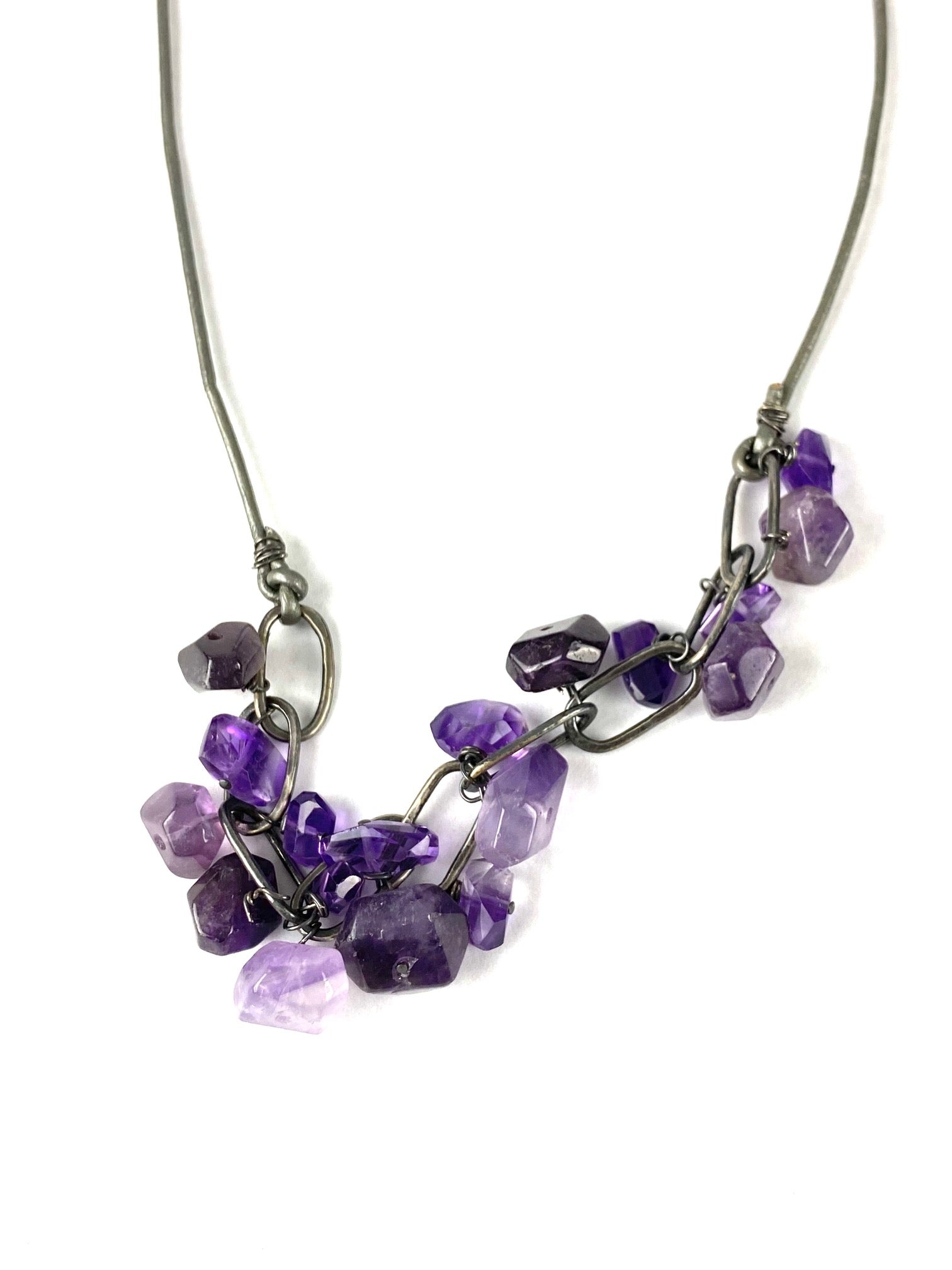 Amethyst, leather and silver necklace – Louise Barker Designs