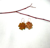 Handmade Aqua square cross hammered recycled copper drop fashion earrings