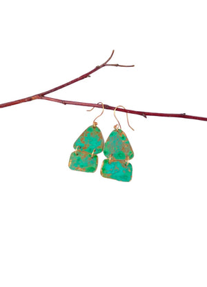 Aqua patina recycled hammered copper drop handmade earring jewelry