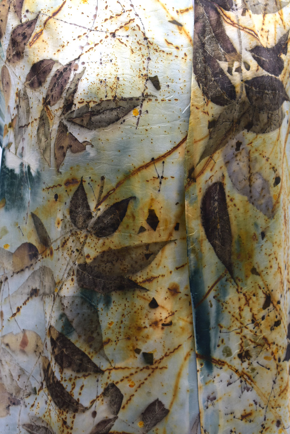 14 x 70 Hand Dyed Eco Printed Silk Satin Scarf