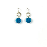 Blue Sea glass like bead with handmade hammered silver circle women's fashion earring jewelry
