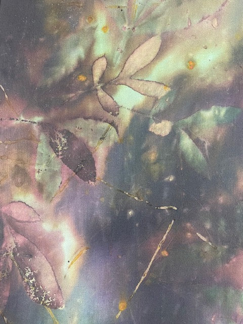 14 x 72 hand dyed eco printed silk chiffon  scarf