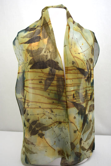 14" x 68" Eco Printed Silk Chiffon Scarf