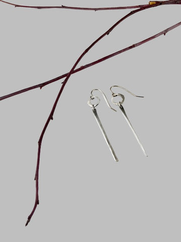 Silver circle with hammered silver drop handmade earrings