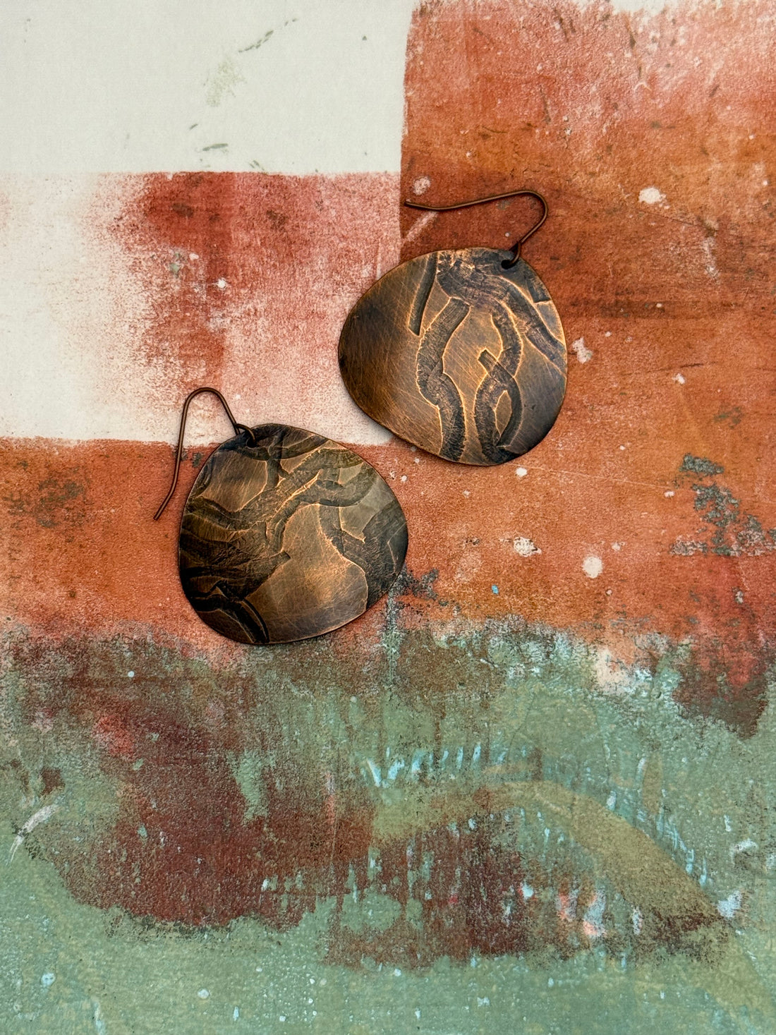 Textured recycled copper earrings