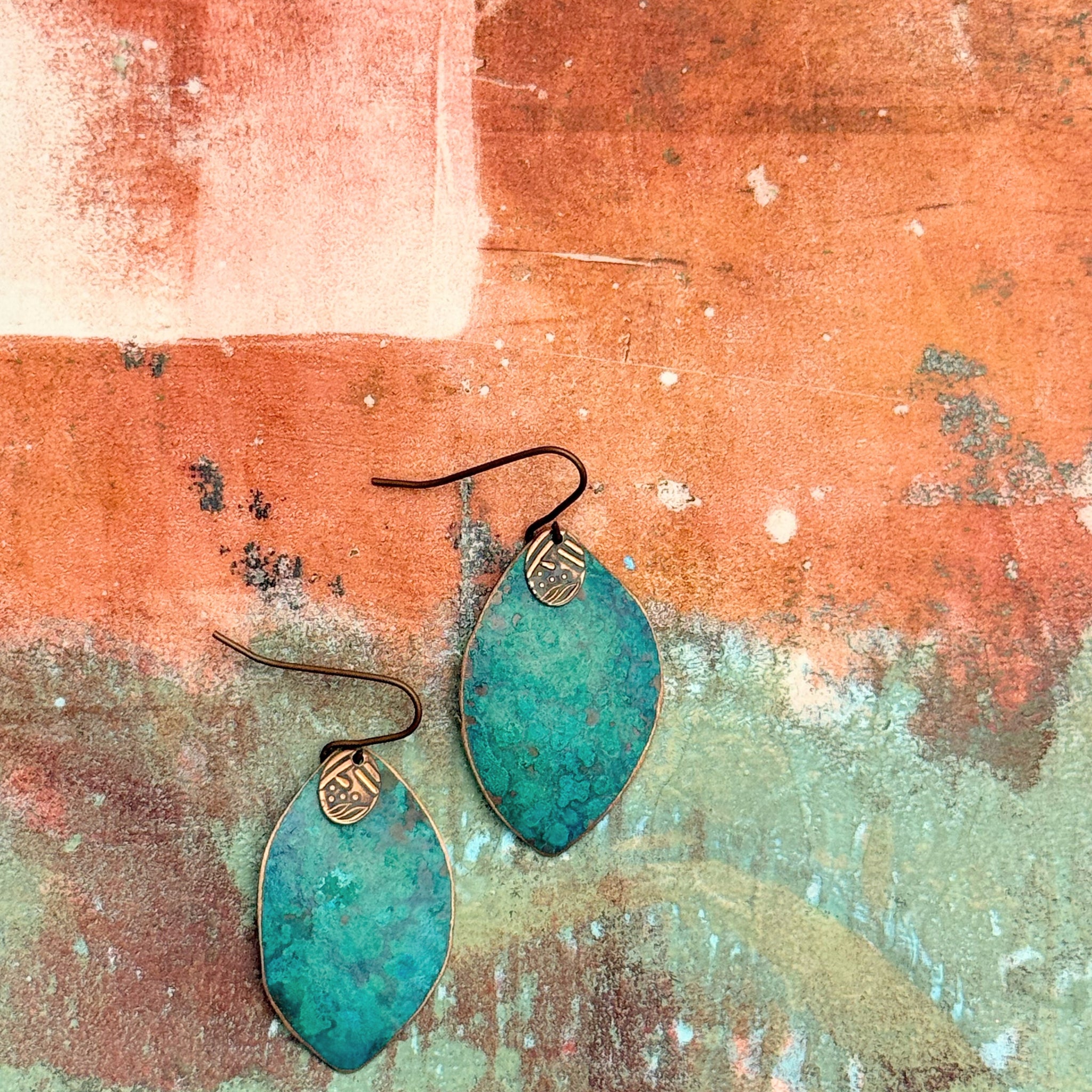 Aqua recycled copper earrings