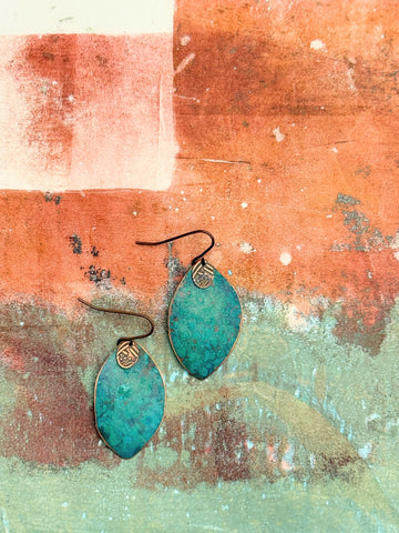 Aqua recycled copper earrings