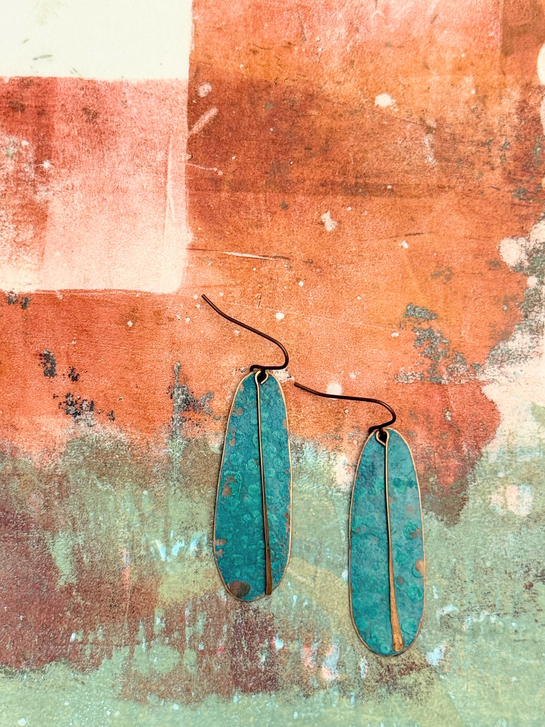 Aqua Oblong recycled copper earrings