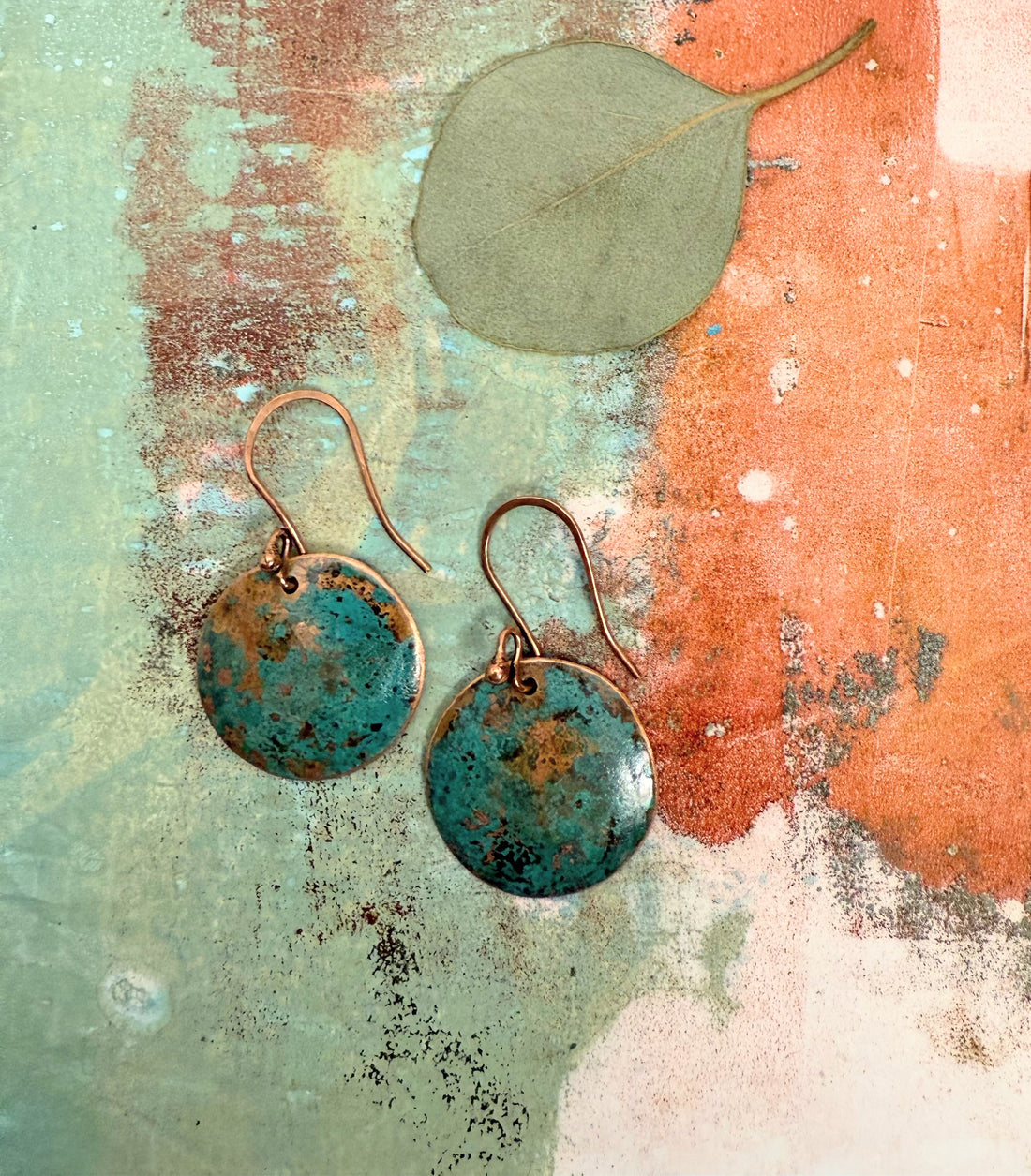 Recycled copper circle earrings