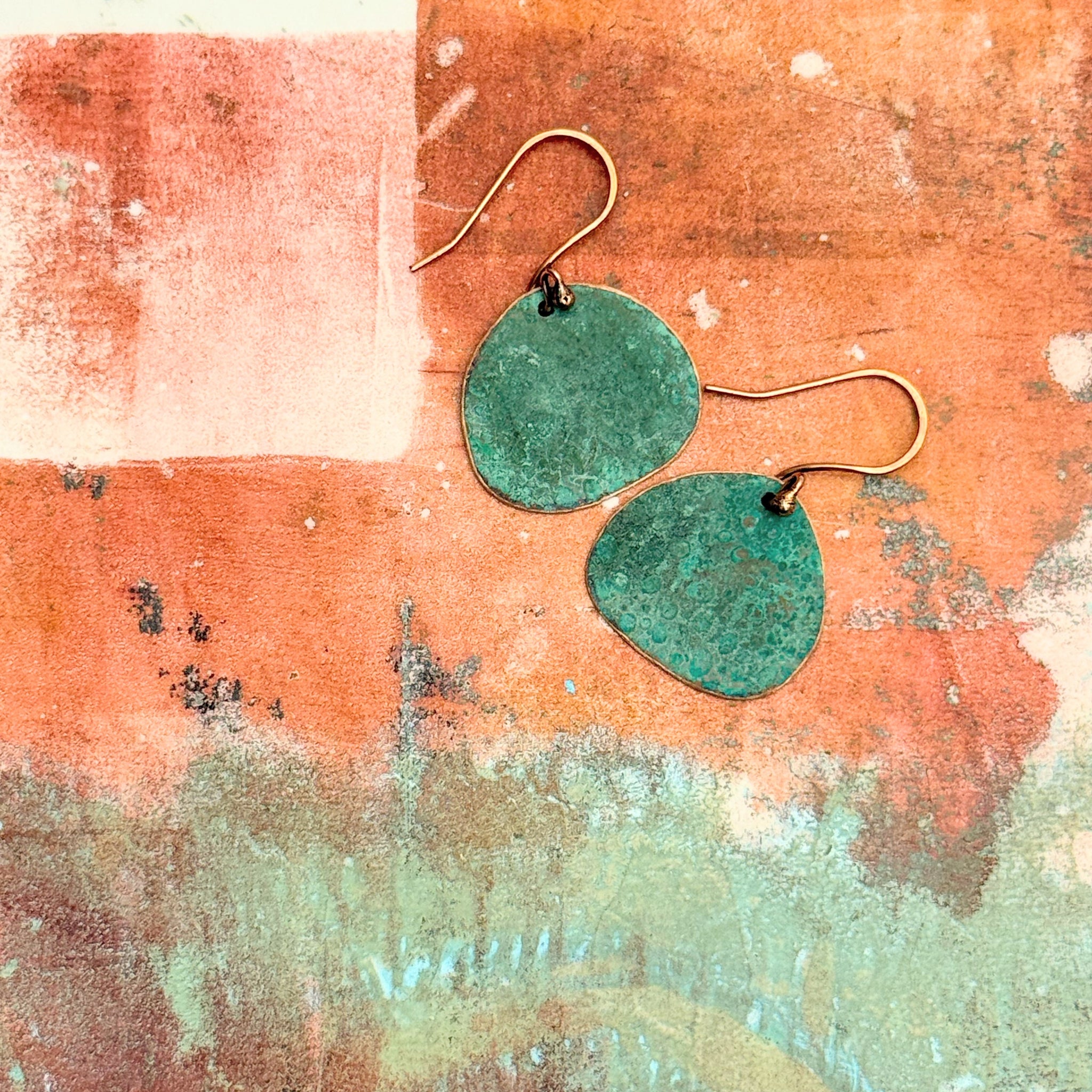 Aqua recycled copper earrings