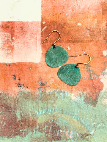 Aqua recycled copper earrings