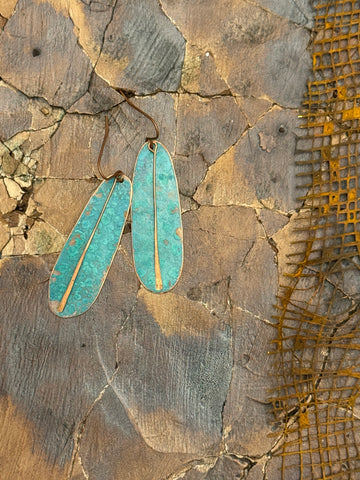 Aqua Oblong recycled copper earrings