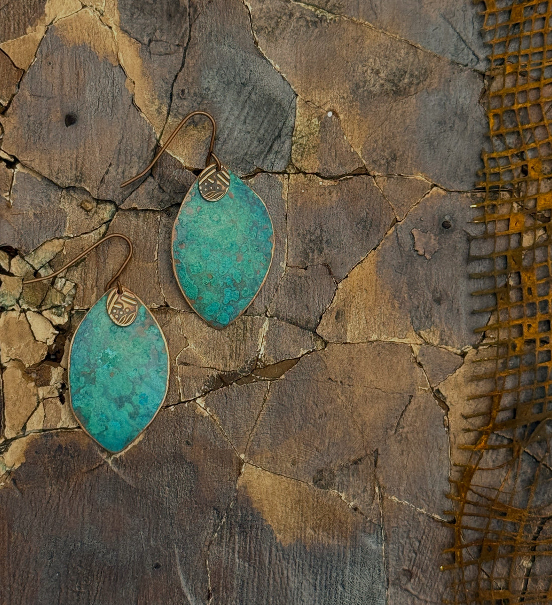Aqua recycled copper earrings