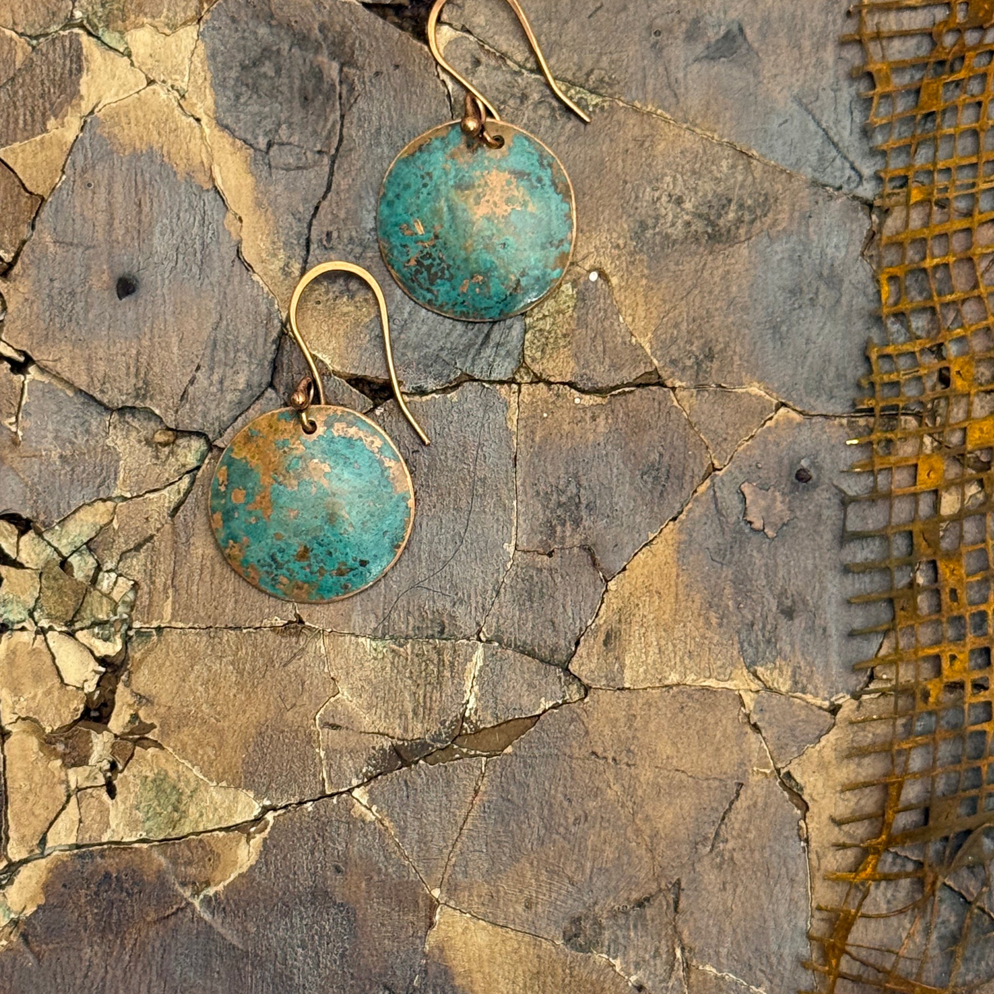 Recycled copper circle earrings