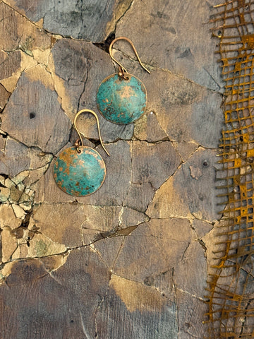 Recycled copper circle earrings