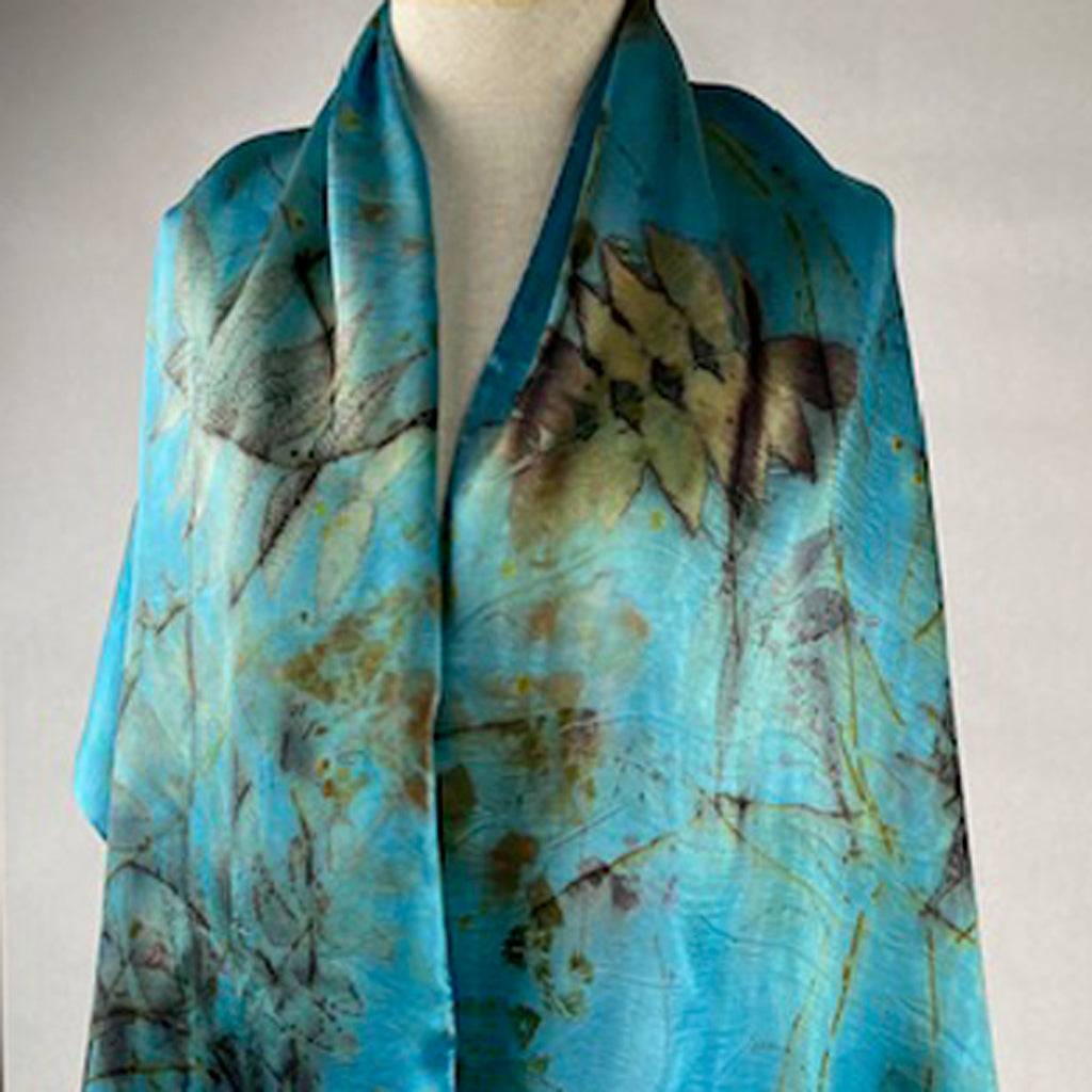 22 x 88 Blue Silk Scarf or Shawl