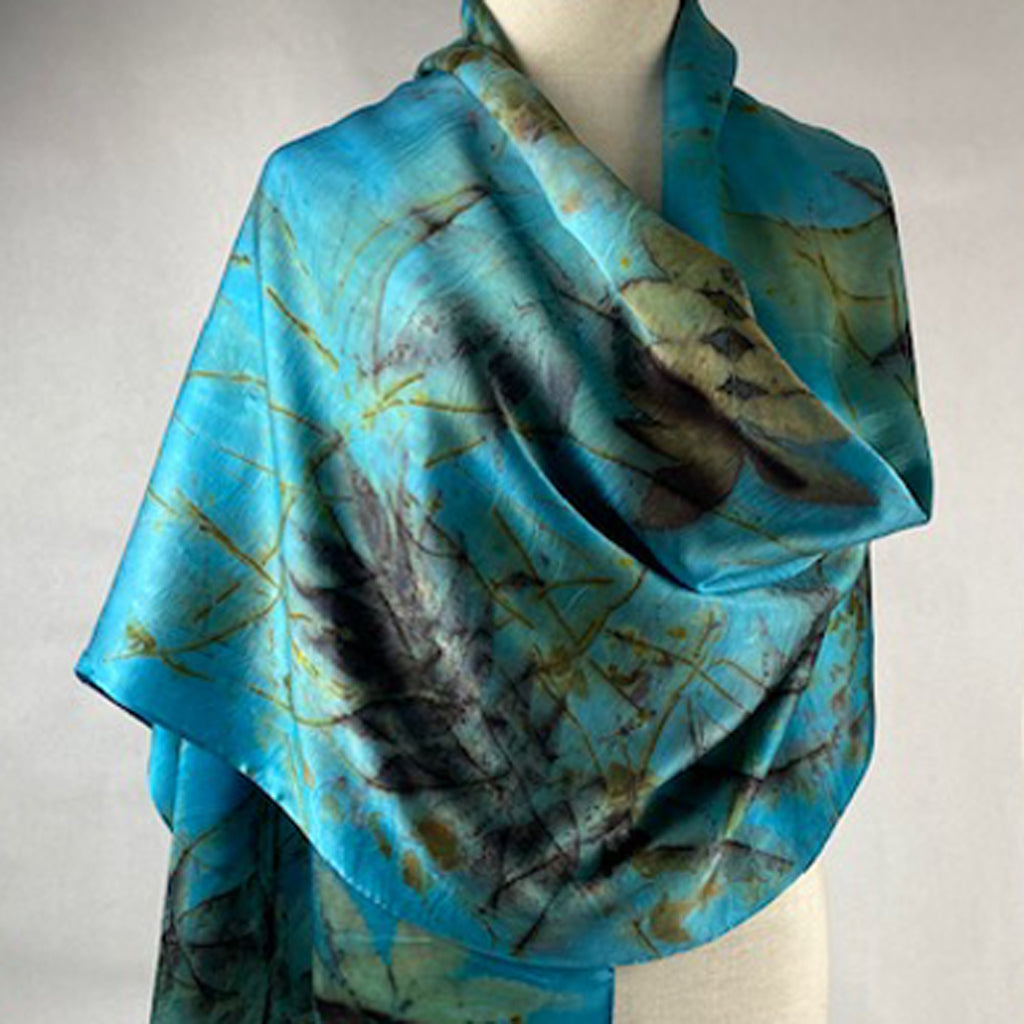 Beautiful Blue one of a kind hand dyed luxurious silk scarf or shawl