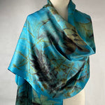 Beautiful Blue one of a kind hand dyed luxurious silk scarf or shawl