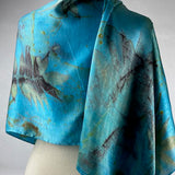 Beautiful Blue one of a kind hand dyed luxurious silk scarf or shawl