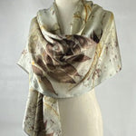 Sophisticated organic look hand dyed eco printed gray green silk scarf shawl