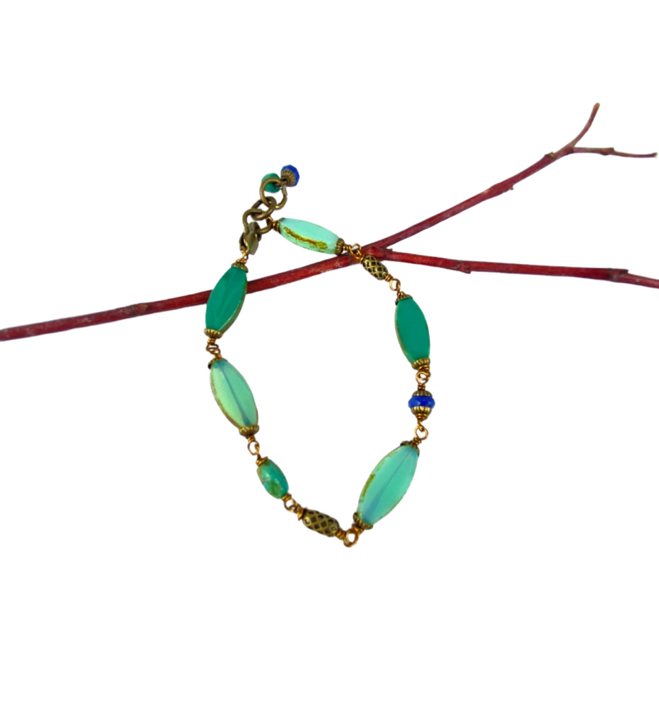 Casual Aqua Czech glass bead brass Fashion Boho bracelet