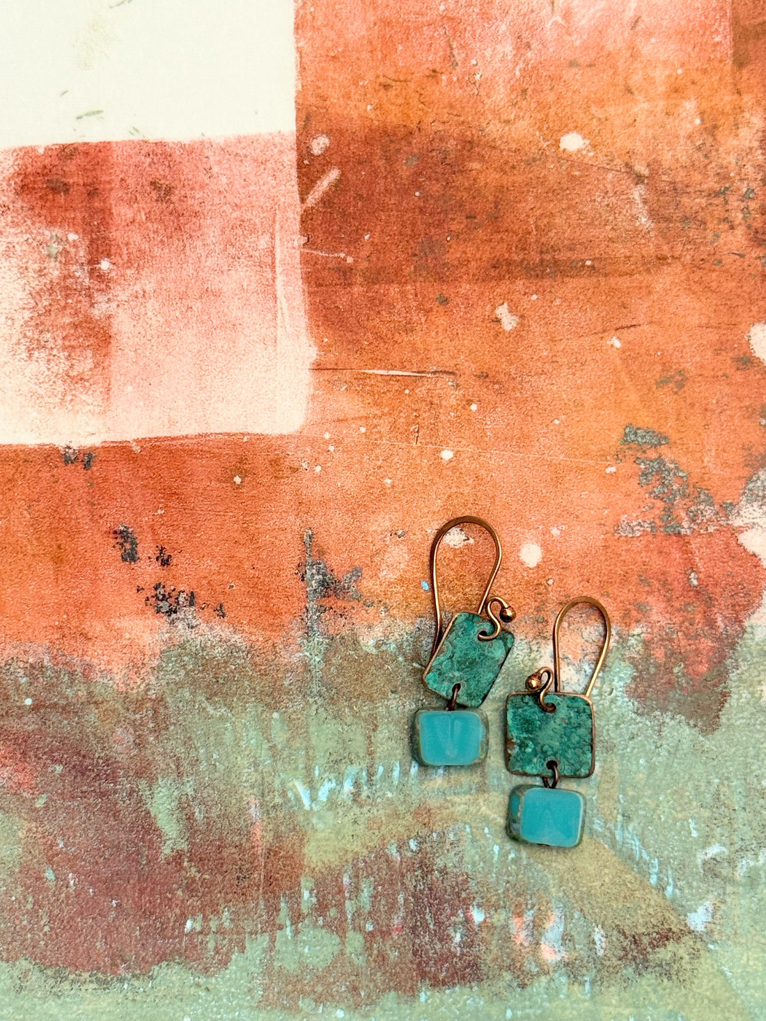 Aqua recycled copper earrings