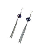 Black pearl with silver patina drop chain earring jewelry