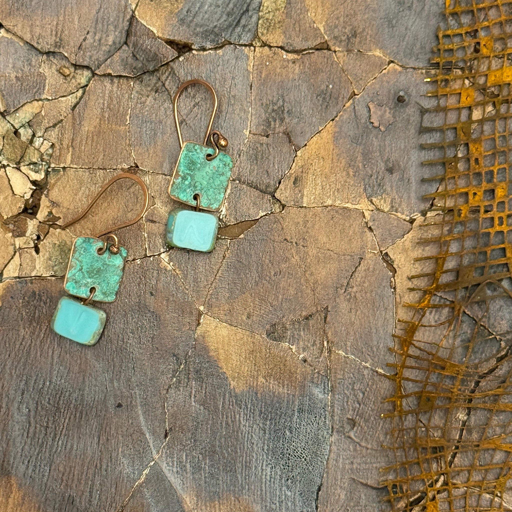 Aqua recycled copper earrings