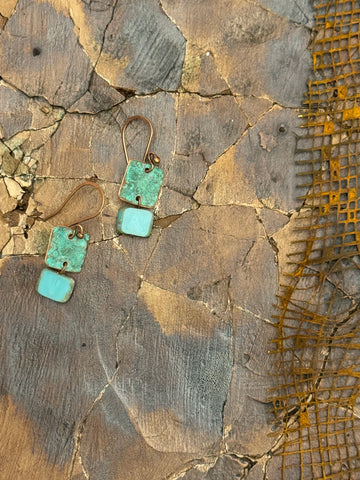 Aqua recycled copper earrings