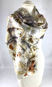 Luxurious textile art Eco printed white one of a kind silk satin woman’s fashion beautiful silk scarf