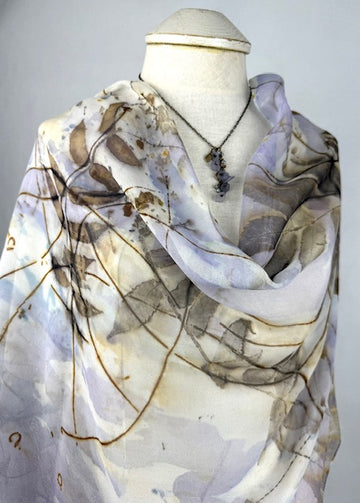 22 x 90 Eco Printed Lavender Silk Chiffon Shawl/Scarf