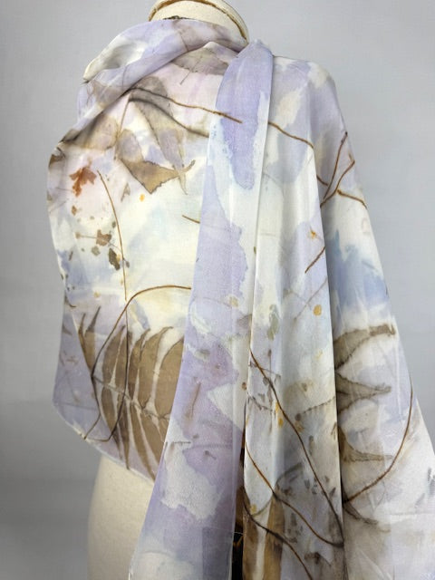 22 x 90 Eco Printed Lavender Silk Chiffon Shawl/Scarf