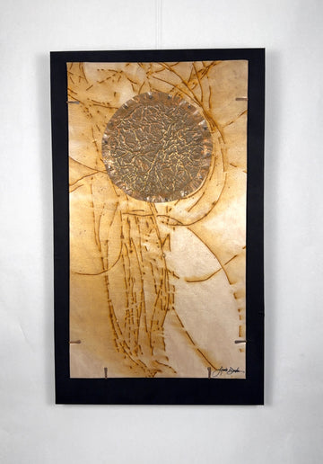 Hand dyed silk with hammered copper mixed media panel