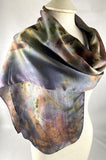 Luxurious one of a kind eco printed woman's fashion silk satin scarf
