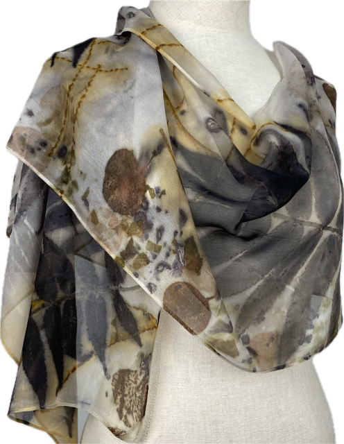 White Eco Printed Sumac Chiffon Scarf