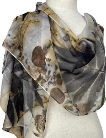 White Eco Printed Sumac Chiffon Scarf