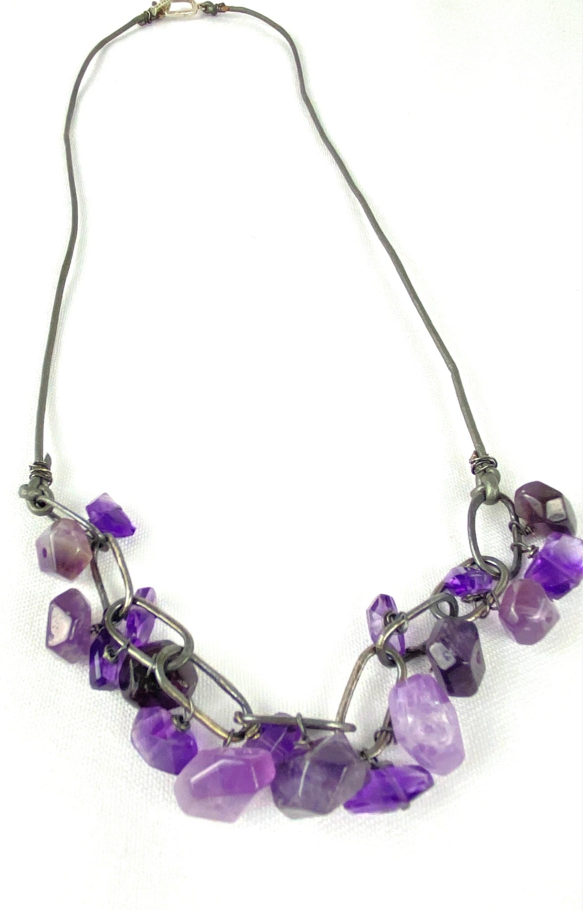Distinctive Amethyst and leather and silver necklace jewelry