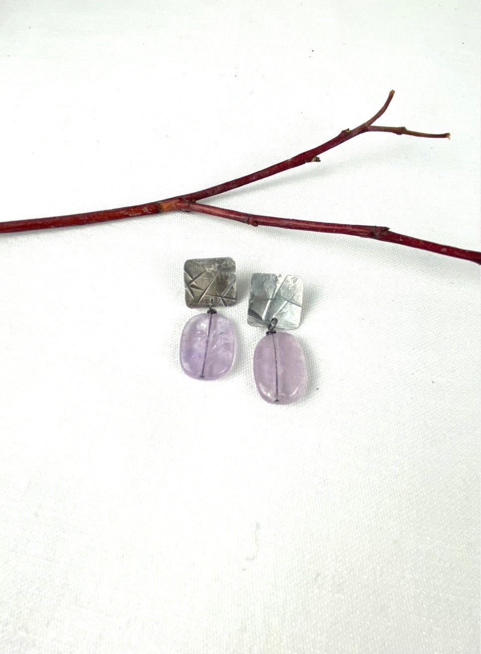 Beautiful Amethyst with hammered silver square post fashion jewelry drop earring jewelry