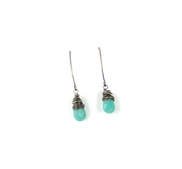 Amazonite gemstone with silver wire earrings