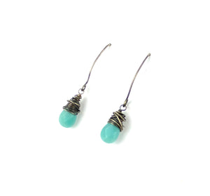 Charming Amazonite silver wire wrapped fashion earrings with patina jewelry