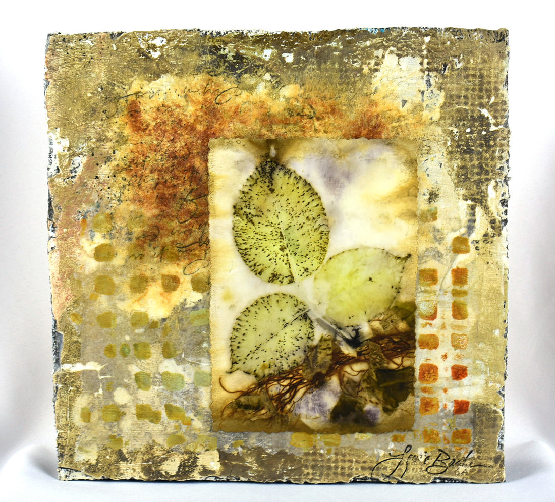 Leaves on a Wall eco printed mixed media art