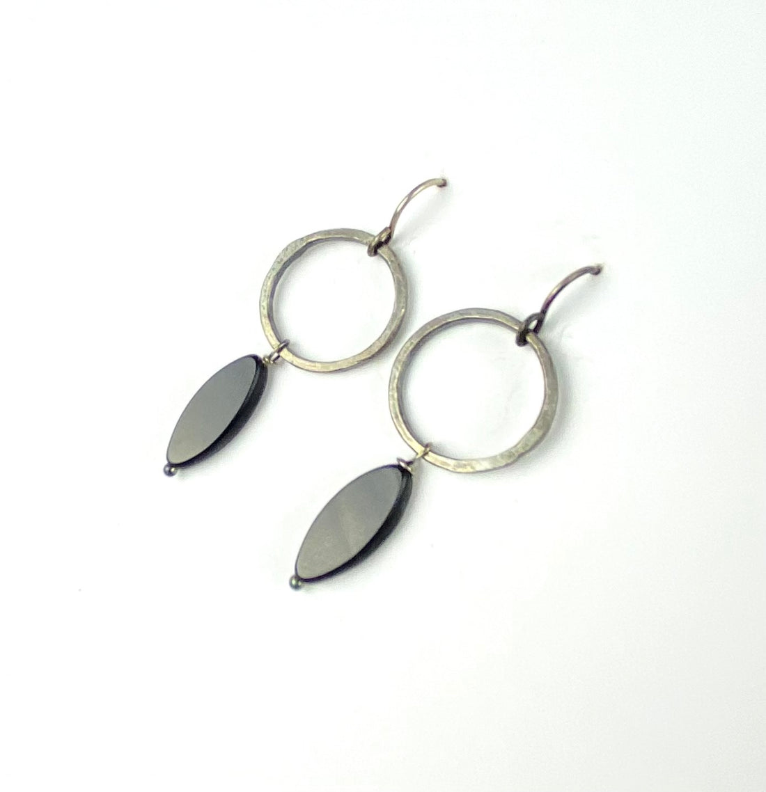 Black Czech bead with silver earrings