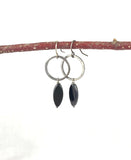 Black Czech glass bead with handmade hammered silver circle with patina earring jewelry