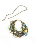 Blue green crystal pearl brass chain bracelet/necklace women's fashion jewelry