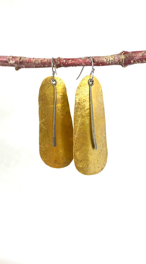 Designer Handmade Hammered brass with silver paddle fashion earring jewelry