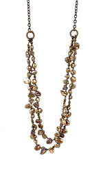 Bronze pearl double strand with brass chain classic women's fashion necklace jewelry