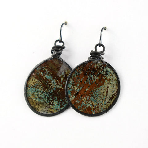 Unique Handmade Brown and Turquoise mono print fashion earring jewelry