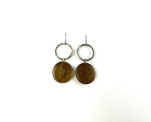 Handmade elegant Buffalo horn with hammered silver circle earring fashion jewelry