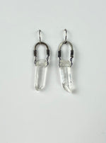 Crystal gemstone silver stirrup with patina fashion earring jewelry